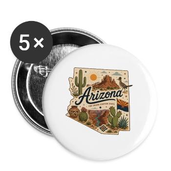 Vintage Arizona Grand Canyon State Art Aufkleber - Buttons groß 56 mm (5er Pack) - Weiß - Vorne
