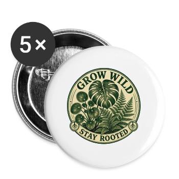 Grow Wild – Vintage Monstera Pilea Badge - Buttons groß 56 mm (5er Pack) - Weiß - Vorne
