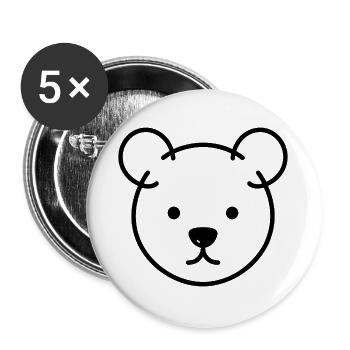 Bärenkopf One Line – minimalistisches Logo Motiv - Buttons groß 56 mm (5er Pack) - Weiß - Vorne