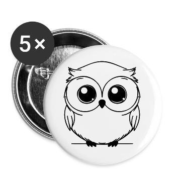 Eule One Line niedliches Waldmotiv - Buttons groß 56 mm (5er Pack) - Weiß - Vorne