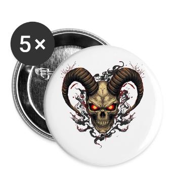 Höllischer Totenkopf mit Hörnern - Buttons groß 56 mm (5er Pack) - Weiß - Vorne