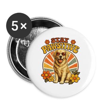 Stay Pawsitive Hund Retro Vibe - Buttons groß 56 mm (5er Pack) - Weiß - Vorne