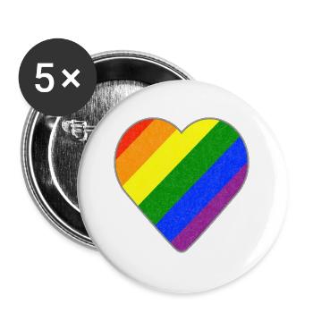 Herz mit Regenbogenstreifen - Buttons groß 56 mm (5er Pack) - Weiß - Vorne