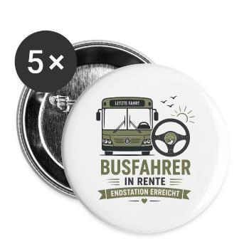 Busfahrer in Rente – Omnibus Ruhestand Geschenk - Buttons groß 56 mm (5er Pack) - Weiß - Vorne