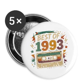 Vintage-Geburtstagsgeschenkkassette von 1993 - Buttons groß 56 mm (5er Pack) - Weiß - Vorne