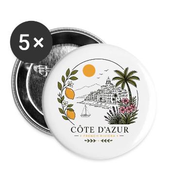 Côte d’Azur Küstenpanorama - Buttons groß 56 mm (5er Pack) - Weiß - Vorne
