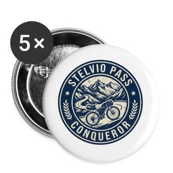 Stelvio Pass Conqueror Retro-Abzeichen - Buttons groß 56 mm (5er Pack) - Weiß - Vorne