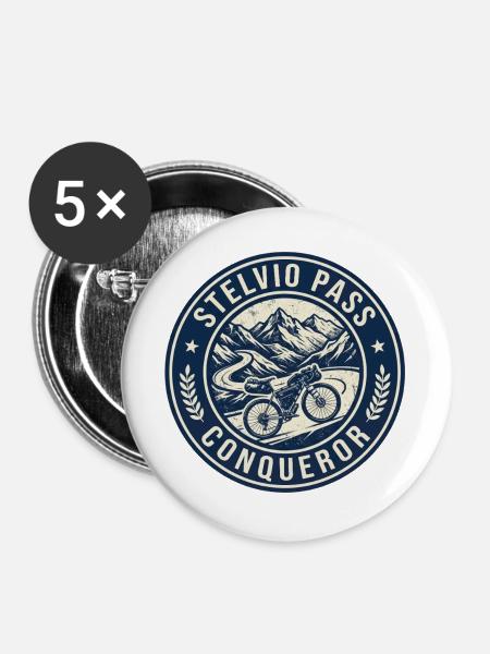 Stelvio Pass Conqueror Retro-Abzeichen - Buttons groß 56 mm (5er Pack) - Weiß