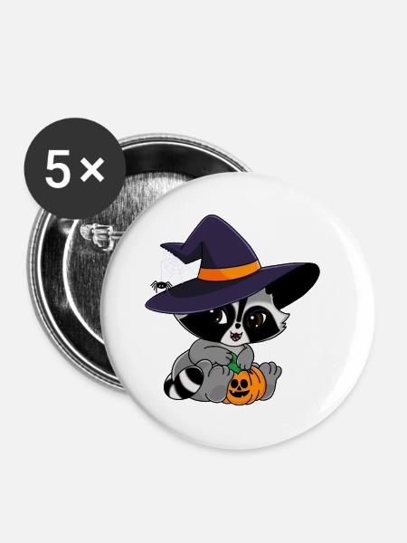 Snuggles der Waschbär im Halloweenkostüm. - Buttons groß 56 mm (5er Pack) - Weiß