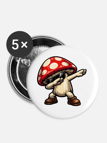 Dabbing Pilz - Buttons groß 56 mm (5er Pack) - Weiß