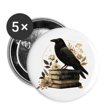 Rabe auf Büchern - Buttons groß 56 mm (5er Pack) - Weiß - Vorne