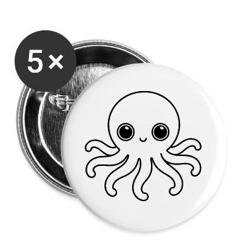 Süßer Oktopus One Line Kawaii Motiv - Buttons groß 56 mm (5er Pack) - Weiß - Vorne