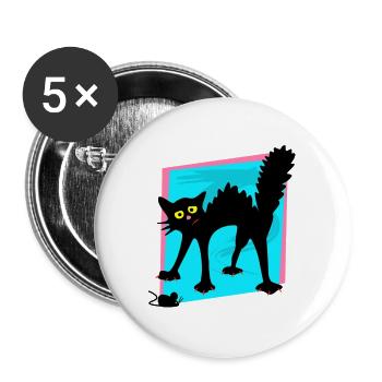 Verängstigte Schwarze Katzenmaus - Buttons groß 56 mm (5er Pack) - Weiß - Vorne