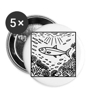 Sardine im Meer - Buttons groß 56 mm (5er Pack) - Weiß - Vorne