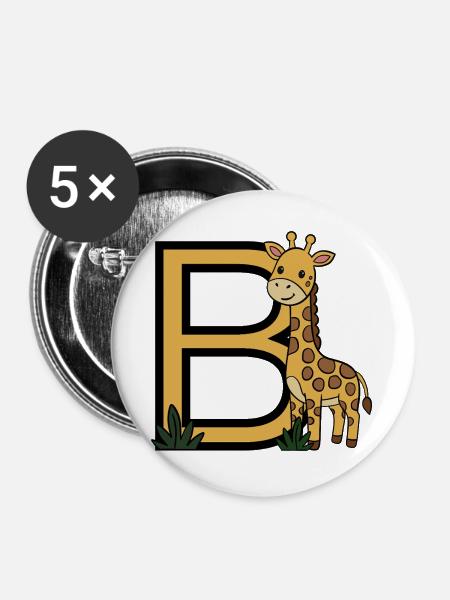Giraffe Großbuchstabe B - Buttons groß 56 mm (5er Pack) - Weiß