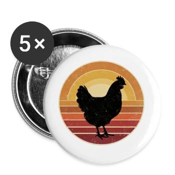 Retro Huhn Sunset Vintage - Buttons groß 56 mm (5er Pack) - Weiß - Vorne