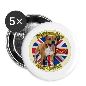 Red Staffie on English Flag Background - 014 - Buttons large 2.2''/56 mm (5-pack) - white - Front