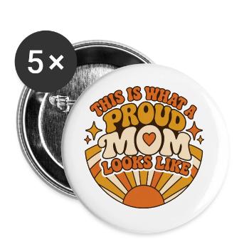 Proud Mom Retro Sunrise - Buttons groß 56 mm (5er Pack) - Weiß - Vorne