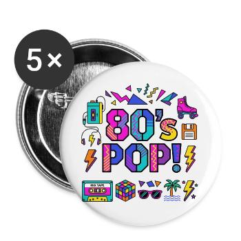 80er-Jahre-Neon-Pop-Vibe - Buttons groß 56 mm (5er Pack) - Weiß - Vorne