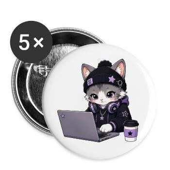 Lila und schwarze Coder-Katze - Buttons groß 56 mm (5er Pack) - Weiß - Vorne