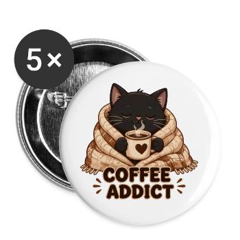 Katzen und Kaffee - Buttons groß 56 mm (5er Pack) - Weiß - Vorne