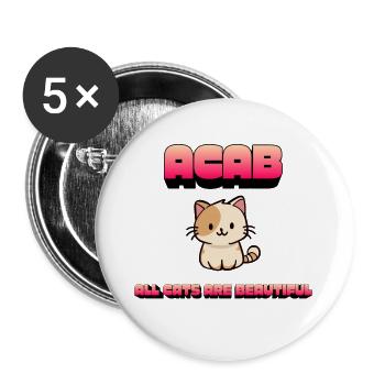 Süße Katzenliebhaber-Kleidung – Alle Katzen sind wunderschön - Buttons groß 56 mm (5er Pack) - Weiß - Vorne