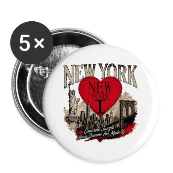 New York Herz Stadtlandschaft - Buttons groß 56 mm (5er Pack) - Weiß - Vorne
