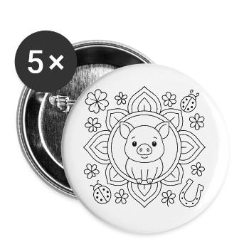 Gluecksbringer Mandala zum ausmalen - Buttons groß 56 mm (5er Pack) - Weiß - Vorne
