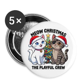 Katzen Duo im Weihnachtsglanz - Buttons groß 56 mm (5er Pack) - Weiß - Vorne