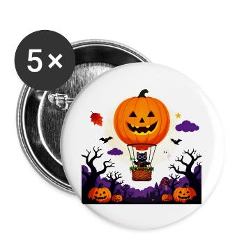 Kürbisballon-Katzen-Halloween-Szene - Buttons groß 56 mm (5er Pack) - Weiß - Vorne