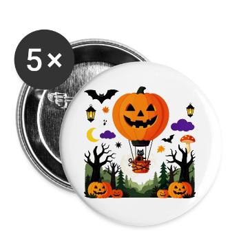 Pumpkin Balloon Halloween-Flug - Buttons groß 56 mm (5er Pack) - Weiß - Vorne