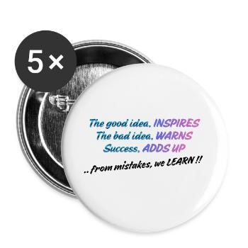Die gute Idee inspiriert | Positive Denkweise Zitat De - Buttons groß 56 mm (5er Pack) - Weiß - Vorne