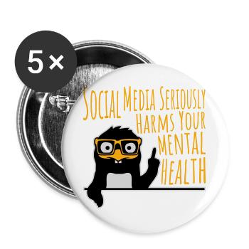 Social Media Seriously Harms Mental Health Pinguin - Buttons groß 56 mm (5er Pack) - Weiß - Vorne