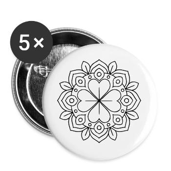 four-leaf clover mandala for coloring - Buttons large 2.2''/56 mm (5-pack) - white - Front