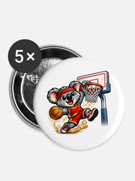 Süßer Koala mit Slam Dunk - Buttons groß 56 mm (5er Pack) - Weiß