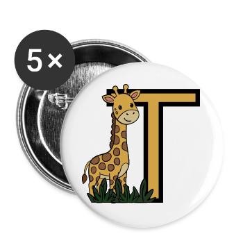 Giraffe und T Alphabet Design - Buttons groß 56 mm (5er Pack) - Weiß - Vorne