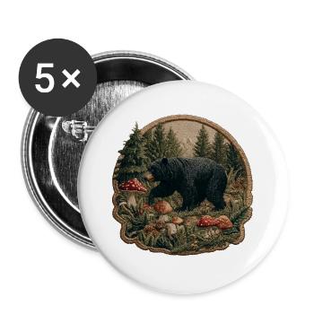 Waldbär im Pilzland Patch - Buttons groß 56 mm (5er Pack) - Weiß - Vorne
