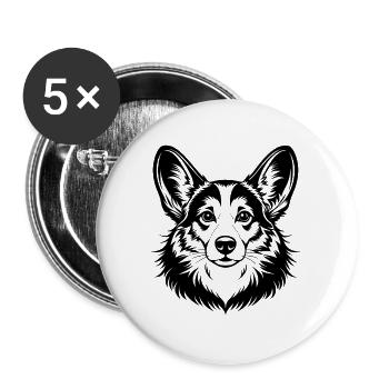 Corgi - Buttons groß 56 mm (5er Pack) - Weiß - Vorne