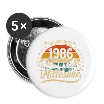 Vintage 1986 Millésime Cadeau Homme 40 Ans  - Lot de 5 grands badges (56 mm) - blanc - Devant