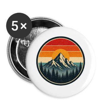 Mountain Retro Emblem Vintage-Stil Grafik - Buttons groß 56 mm (5er Pack) - Weiß - Vorne