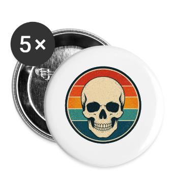 Skull Retro Badge Vintage-Stil Grafik - Buttons groß 56 mm (5er Pack) - Weiß - Vorne