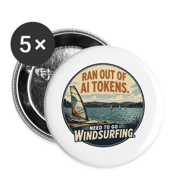 Windsurfen statt KI-Tokens - Buttons groß 56 mm (5er Pack) - Weiß - Vorne