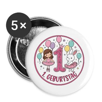 1. Geburtstag Ballerina  - Buttons groß 56 mm (5er Pack) - Weiß - Vorne