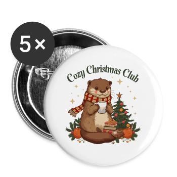 Cozy Christmas Club Otter Weihnachten - Buttons large 2.2''/56 mm (5-pack) - white - Front
