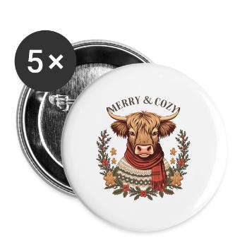 Merry & Cozy Highland Cow Christmas - Buttons large 2.2''/56 mm (5-pack) - white - Front