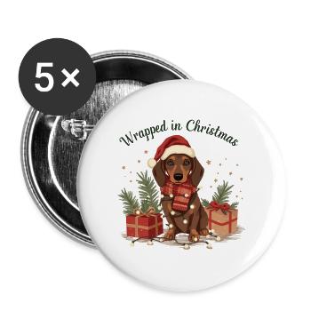 Dachshund Christmas Wrapped in Christmas - Buttons large 2.2''/56 mm (5-pack) - white - Front