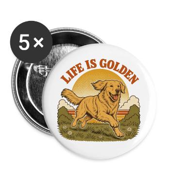 Life is golden with Golden Retriever - Buttons large 2.2''/56 mm (5-pack) - white - Front