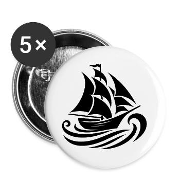 Segelboot Silhouette Meer und Wellen - Buttons groß 56 mm (5er Pack) - Weiß - Vorne