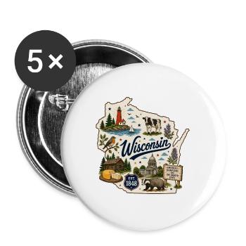 Wisconsin Dairyland State Vintage-Aufkleber - Buttons groß 56 mm (5er Pack) - Weiß - Vorne