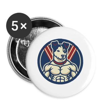 Muskulärer, patriotischer Hund - Buttons groß 56 mm (5er Pack) - Weiß - Vorne
